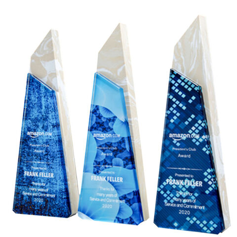 Kristall-Marmor-Trophäe, kreatives Design für Jahresendveranstaltungen, farbenfrohe gravierte Kristalltrophäe