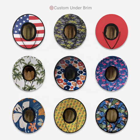 Topi Jerami Pantai Pria Wanita, Pelindung Matahari Musim Panas, Brim Lebar, Logo Kustom untuk Selancar
