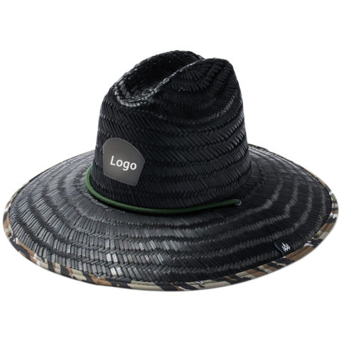 Topi Jerami Pantai Pria Wanita, Pelindung Matahari Musim Panas, Brim Lebar, Logo Kustom untuk Selancar