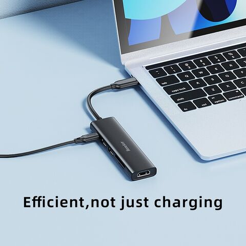 Estação de Acoplamento Hub USB-C 6 em 1 de Alumínio HuntKey - USB 3.0/1 USB-C (5G+PD100W) / HDMI/ SD/ TF