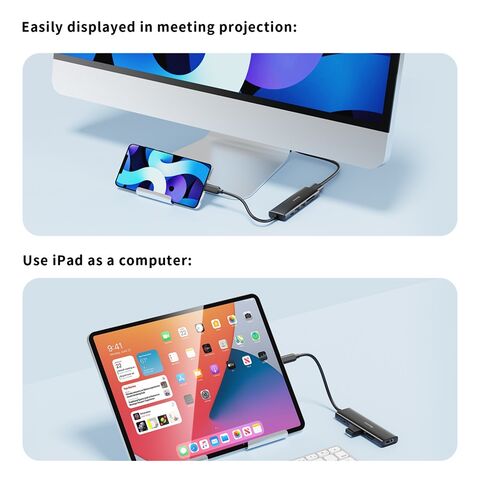 Estação de Acoplamento Hub USB-C 6 em 1 de Alumínio HuntKey - USB 3.0/1 USB-C (5G+PD100W) / HDMI/ SD/ TF