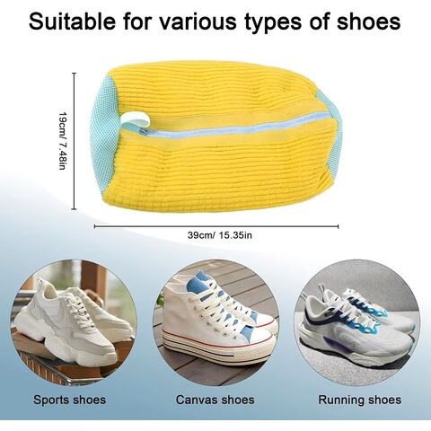 Heavy Duty Zippered Sneaker Bolsa de lavandería con cepillo de zapatos integrado y paño de microfibra para un rendimiento de limpieza mejorado