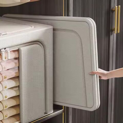 Boîte de Rangement Pliable en Tissu Grande Capacité avec Cadre en Acier, Tissu Épais en Coton et Lin, Vente en Gros