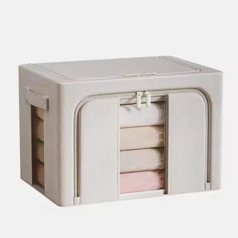 Boîte de Rangement Pliable en Tissu Grande Capacité avec Cadre en Acier, Tissu Épais en Coton et Lin, Vente en Gros