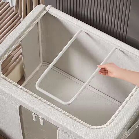 Boîte de Rangement Pliable en Tissu Grande Capacité avec Cadre en Acier, Tissu Épais en Coton et Lin, Vente en Gros