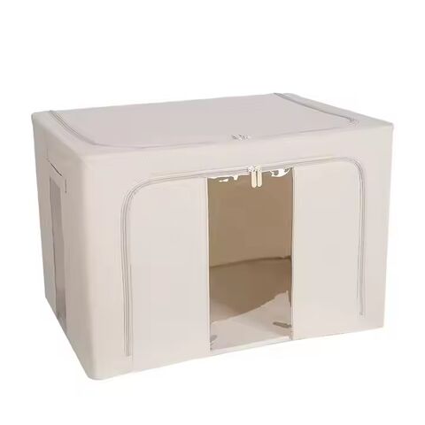Boîte de Rangement Pliable en Tissu Grande Capacité avec Cadre en Acier, Tissu Épais en Coton et Lin, Vente en Gros
