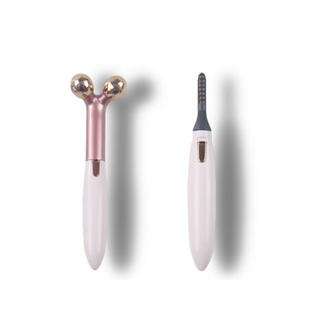 2 in 1 Face Roller and Heated Eyelash Curler Eyelash Curler with USB Rechargeable for Quick makeup