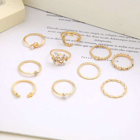Kreativer Ring mit Stern, Mond, Diamanten, Liebesperlen und Blättern