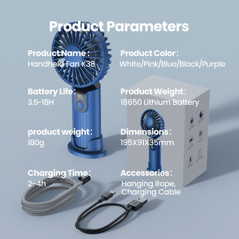 K38 2025 Nouveau Mini Ventilateur USB Portable Sans Fil 5000mAh Haute Capacité Silencieux Grand Vent Ventilateur Pliable