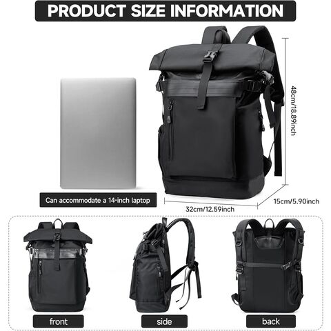 Rolltop Backpack for Men Waterproof, Travel Backpack Expandable with 14” Laptop Compartment Casual Daypack Bag for Hiking Outdoor