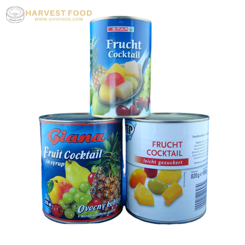 Cocktail de fruits en conserve en gros Sirop léger Frais Délicieux Coloré 425ml 850ml mélange de cocktail de fruits en conserve