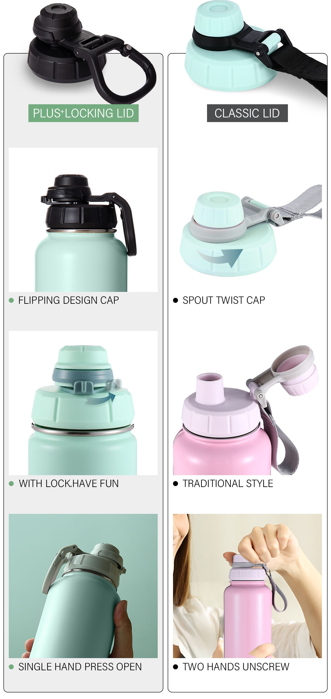 32oz 40oz 64oz Everich Double Wall Stainless Steel Vacuum Flask ...