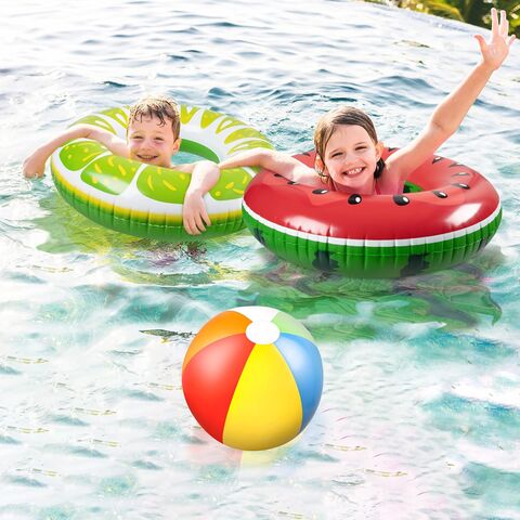 Bouées de Piscine en Forme de Fruits : Pastèque Kiwi Orange Citron, Anneaux de Natation avec Ballons de Plage de 34 cm - Bouées Gonflables, Jouets Flottants pour Enfants