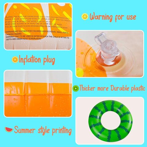 Bouées de Piscine en Forme de Fruits : Pastèque Kiwi Orange Citron, Anneaux de Natation avec Ballons de Plage de 34 cm - Bouées Gonflables, Jouets Flottants pour Enfants
