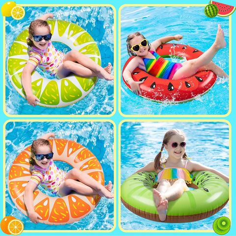 Bouées de Piscine en Forme de Fruits : Pastèque Kiwi Orange Citron, Anneaux de Natation avec Ballons de Plage de 34 cm - Bouées Gonflables, Jouets Flottants pour Enfants
