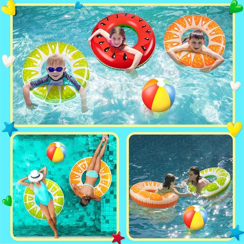 Bouées de Piscine en Forme de Fruits : Pastèque Kiwi Orange Citron, Anneaux de Natation avec Ballons de Plage de 34 cm - Bouées Gonflables, Jouets Flottants pour Enfants