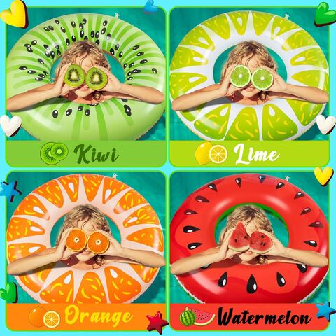 Bouées de Piscine en Forme de Fruits : Pastèque Kiwi Orange Citron, Anneaux de Natation avec Ballons de Plage de 34 cm - Bouées Gonflables, Jouets Flottants pour Enfants