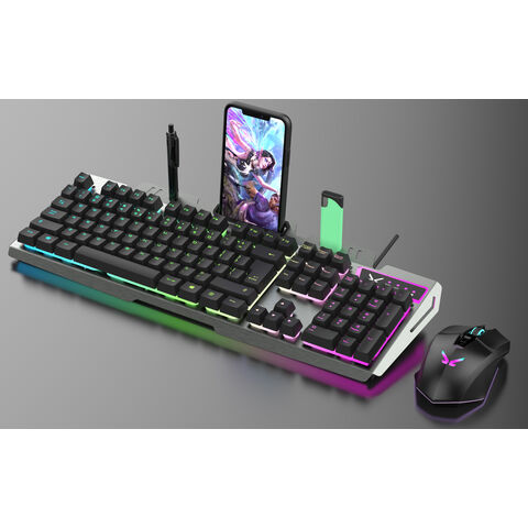 Teclado Gaming de Membrana, Panel de Aleación de Aluminio con Retroiluminación RGB y Soporte para Teléfono