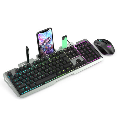 Teclado Gaming de Membrana, Panel de Aleación de Aluminio con Retroiluminación RGB y Soporte para Teléfono