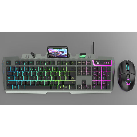 Teclado Gaming de Membrana, Panel de Aleación de Aluminio con Retroiluminación RGB y Soporte para Teléfono