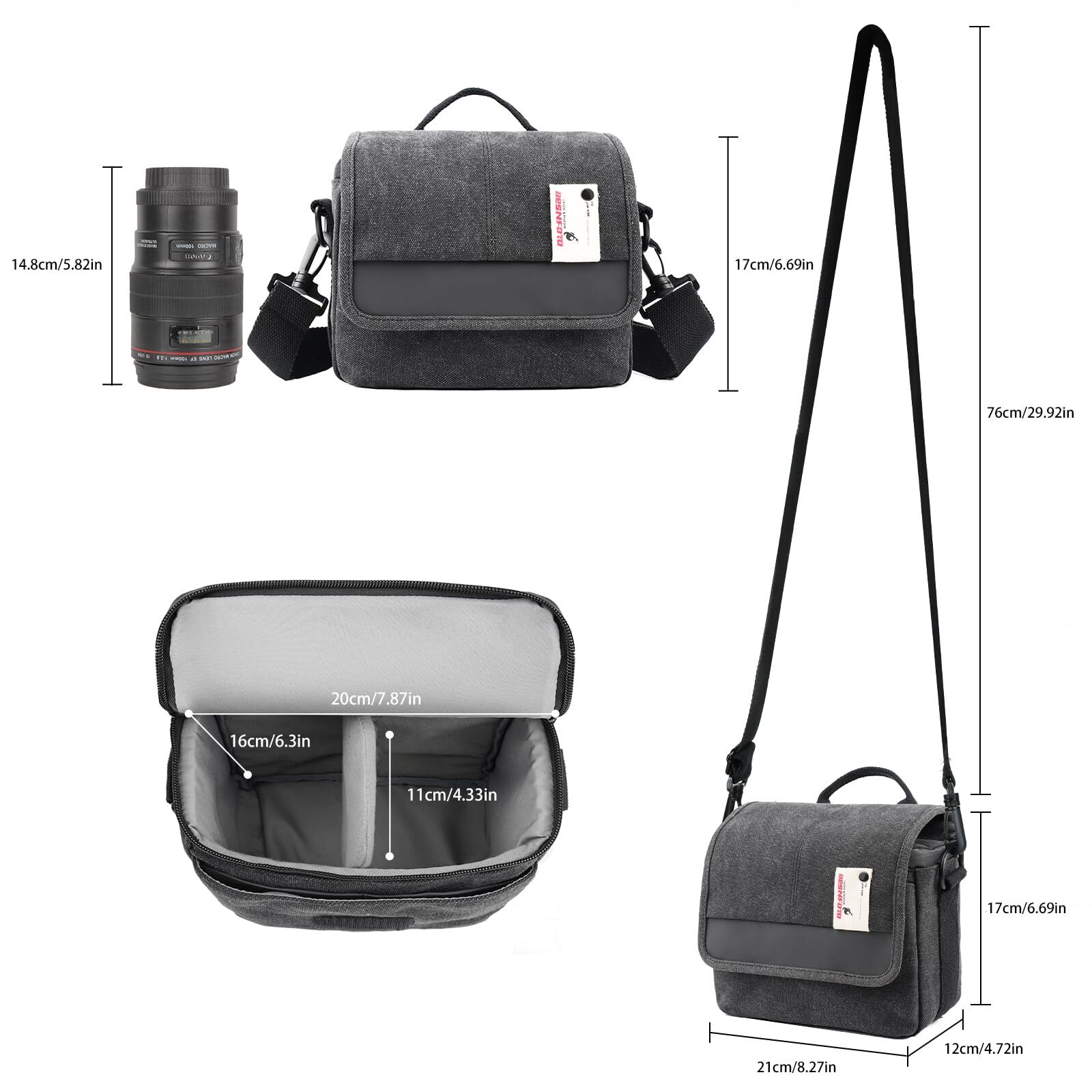 Camera Bag Small Mirrorless Camera Shoulder Bag Purse Waterproof Canvas ...