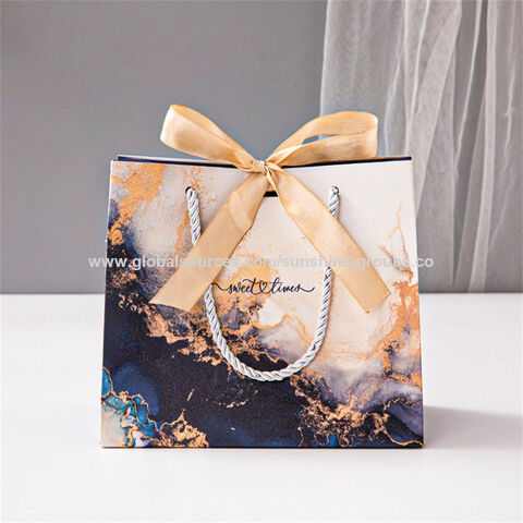 Sac cadeau en marbre bleu roi, sac à main à ruban de haute qualité, sac d'emballage d'impression couleur transfrontalière, sac en papier de commerce extérieur