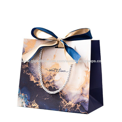Sac cadeau en marbre bleu roi, sac à main à ruban de haute qualité, sac d'emballage d'impression couleur transfrontalière, sac en papier de commerce extérieur
