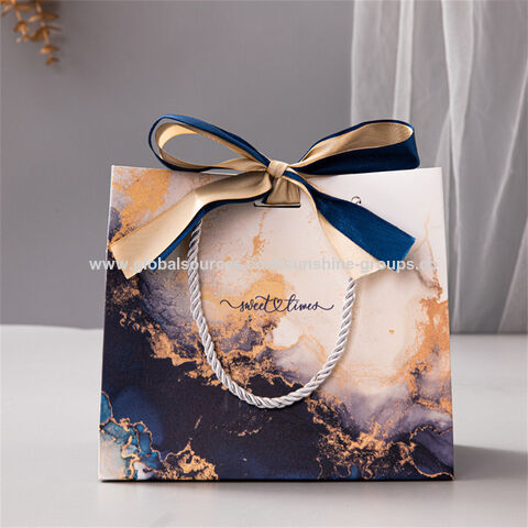 Sac cadeau en marbre bleu roi, sac à main à ruban de haute qualité, sac d'emballage d'impression couleur transfrontalière, sac en papier de commerce extérieur