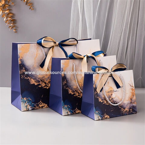 Sac cadeau en marbre bleu roi, sac à main à ruban de haute qualité, sac d'emballage d'impression couleur transfrontalière, sac en papier de commerce extérieur
