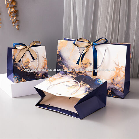 Sac cadeau en marbre bleu roi, sac à main à ruban de haute qualité, sac d'emballage d'impression couleur transfrontalière, sac en papier de commerce extérieur