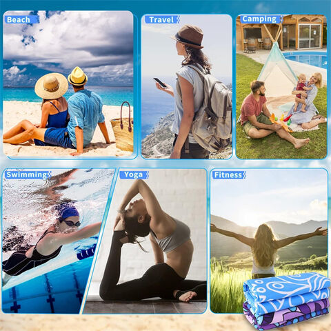 Kompaktes grünes Polyester-Strandtuch-Geschenkset mit Tragetasche für Fitnessstudio und Camping, Polyester-Strand-Reiseset, Strandtuch.