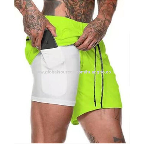Pantalones cortos dobles de compresión para hombre, color sólido, para fitness, ejercicio, entrenamiento, baloncesto, pantalones de cinco puntos para hombre