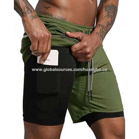 Pantalones cortos dobles de compresión para hombre, color sólido, para fitness, ejercicio, entrenamiento, baloncesto, pantalones de cinco puntos para hombre