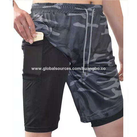 Pantalones cortos dobles de compresión para hombre, color sólido, para fitness, ejercicio, entrenamiento, baloncesto, pantalones de cinco puntos para hombre