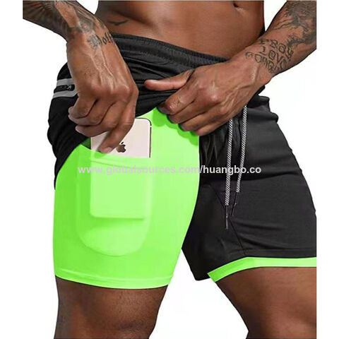 Pantalones cortos dobles de compresión para hombre, color sólido, para fitness, ejercicio, entrenamiento, baloncesto, pantalones de cinco puntos para hombre