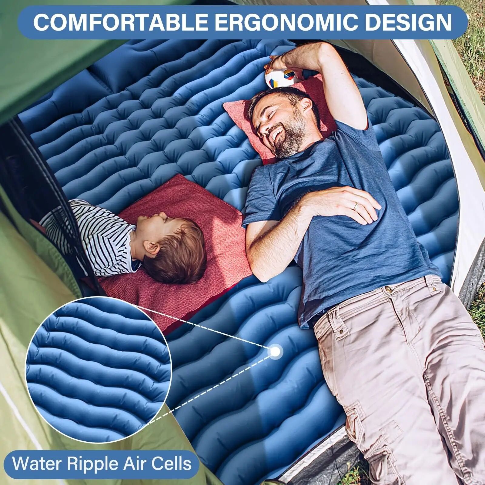 Double 40d Nylon Tpu Foldable Air Bed Mattress 2 Person Foot Pump ...