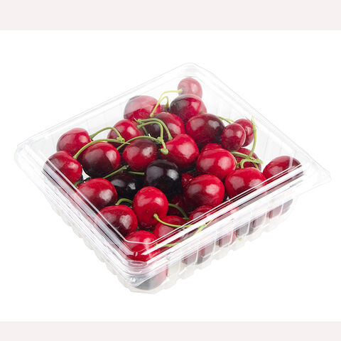 Kotak plastik sekali pakai untuk buah, wadah clamshell plastik PET untuk tomat ceri, wadah clamshell berengsel