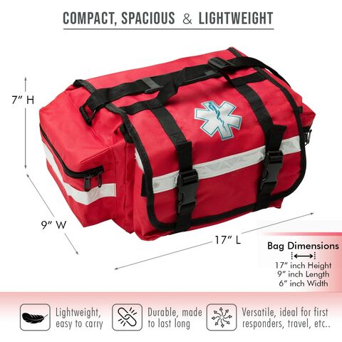 Sac de Premier Secours Rouge Professionnel Vide, 43 x 23 x 18 cm, Trousse de Premiers Soins Traumatologiques EMT pour Paramédicaux et Urgences Médicales