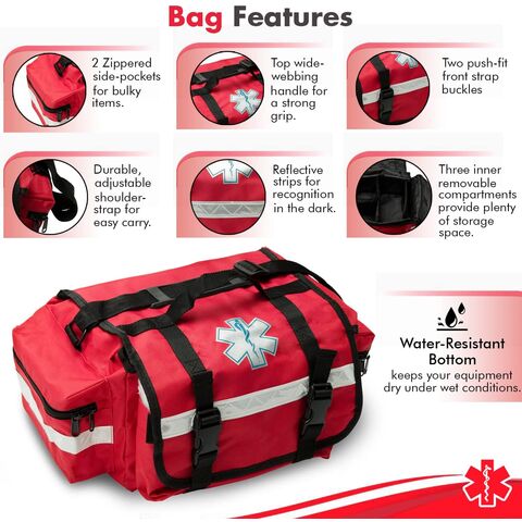 Sac de Premier Secours Rouge Professionnel Vide, 43 x 23 x 18 cm, Trousse de Premiers Soins Traumatologiques EMT pour Paramédicaux et Urgences Médicales