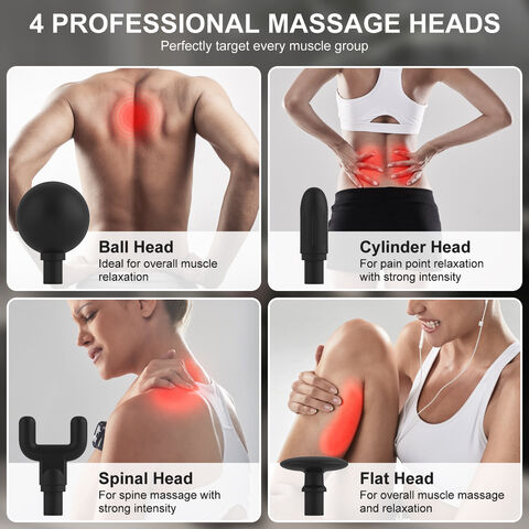 Pistol Pijat dengan Pegangan Panjang untuk Punggung, Alat Pijat Pereda Nyeri, Pistol Pijat Perkusi Genggam Jaringan Dalam dengan 4 Kepala Pijat