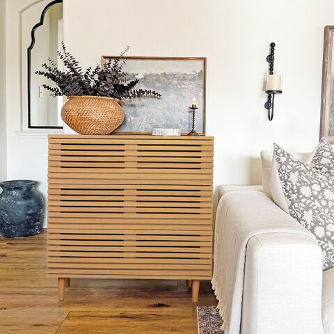 Holzkommode mit 3 Schubladen, Sideboard-Aufbewahrungsschrank, Nachttisch mit Schublade, Boho-Kleinschrank, Kommode mit 3 Schubladen, Beistelltisch