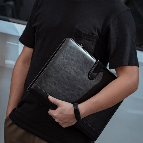 Carpeta Portafolio de Cuero con Calculadora, Organizador A4 de Cuero para Negocios con Cierre Magnético