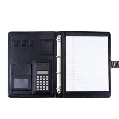 Carpeta Portafolio de Cuero con Calculadora, Organizador A4 de Cuero para Negocios con Cierre Magnético