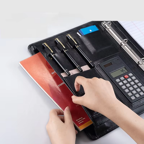 Carpeta Portafolio de Cuero con Calculadora, Organizador A4 de Cuero para Negocios con Cierre Magnético