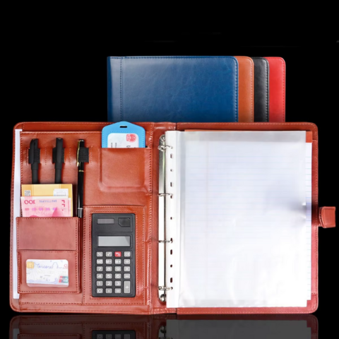 Carpeta Portafolio de Cuero con Calculadora, Organizador A4 de Cuero para Negocios con Cierre Magnético
