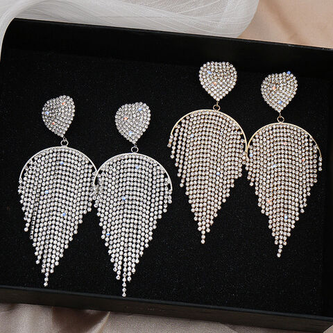 SISSLIA Vente Chaude Mode Nuptiale Bijoux de Mariage Lustre Déclaration Strass Gland Boucles D'oreilles Luxe Cristal