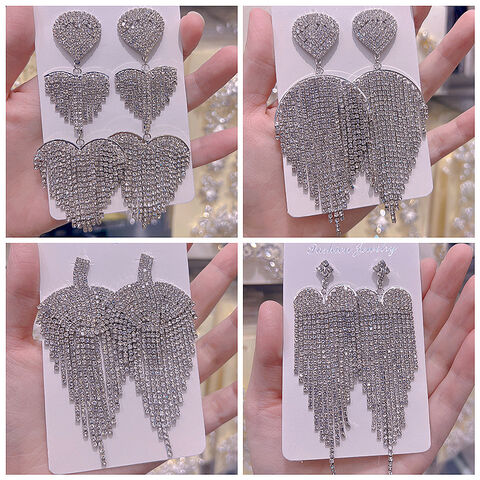 SISSLIA Vente Chaude Mode Nuptiale Bijoux de Mariage Lustre Déclaration Strass Gland Boucles D'oreilles Luxe Cristal