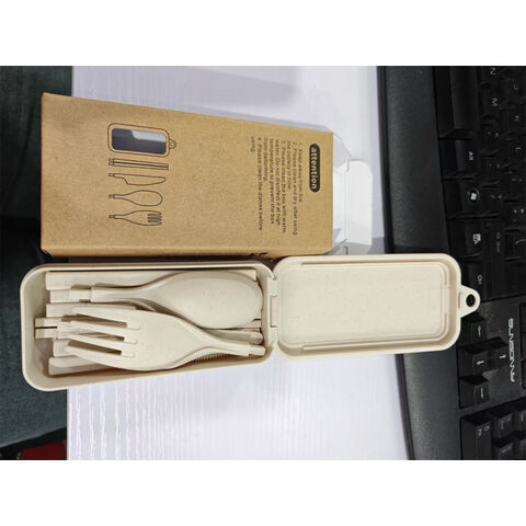 Tenedor de paja de trigo compostable con logo y embalaje personalizados para B2B