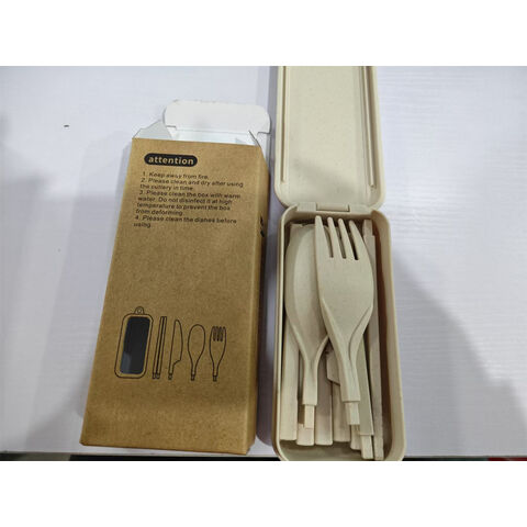 Tenedor de paja de trigo compostable con logo y embalaje personalizados para B2B