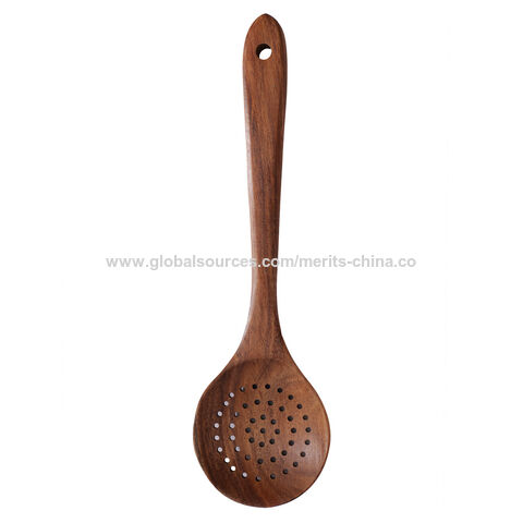 Juego de 5 cucharas de madera con soporte para cocinar, utensilios de cocina de madera, juego de espátula, volteador, espumadera y cuchara ranurada no tóxicos